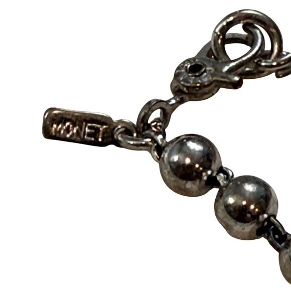 Vintage Signed MONET Silver-Tone Ball Bead Chain Necklace - Picture 4 of 16
